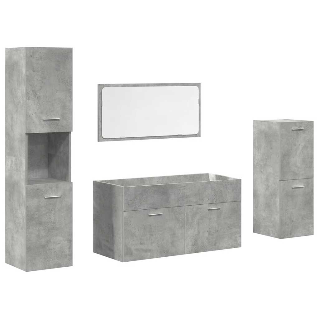Set Mobili da Bagno 4 pz Grigio Cemento in Legno Multistrato