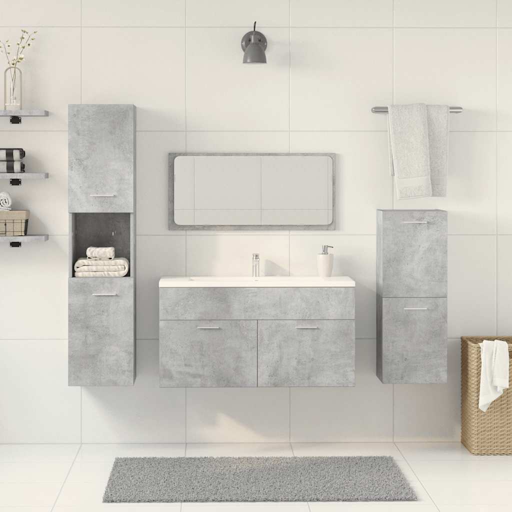 Set Mobili da Bagno 4 pz Grigio Cemento in Legno Multistrato