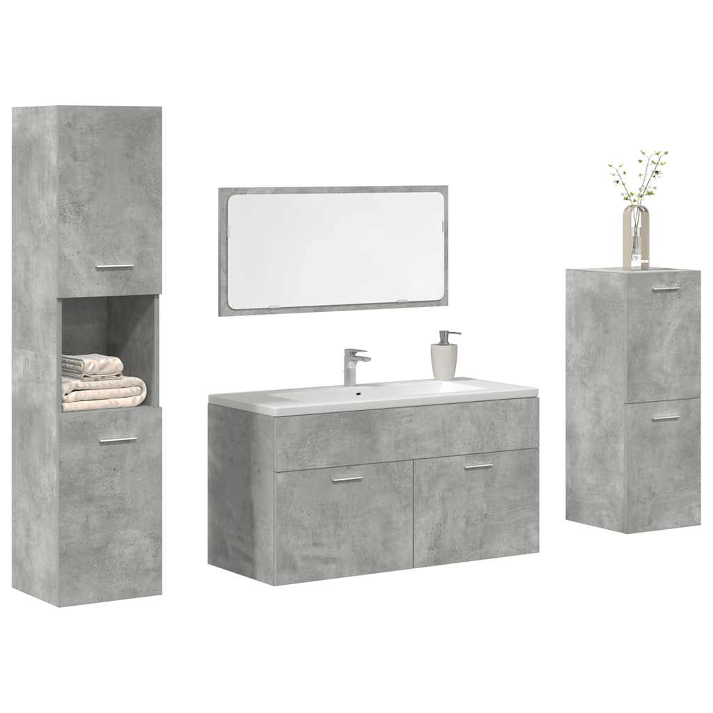 Set Mobili da Bagno 4 pz Grigio Cemento in Legno Multistrato