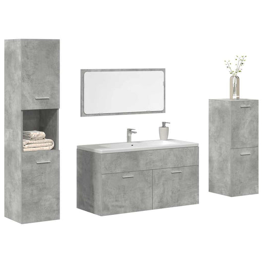 Set Mobili da Bagno 4 pz Grigio Cemento in Legno Multistrato