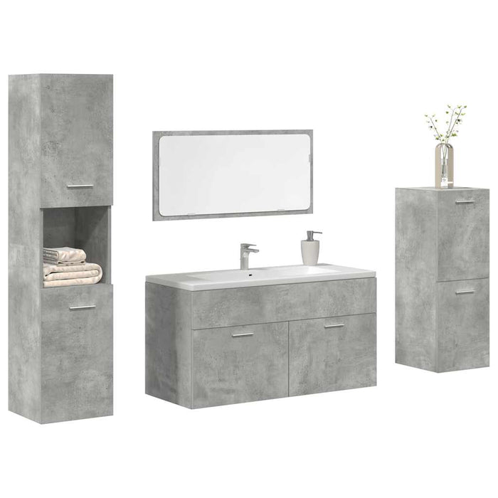 Set Mobili da Bagno 4 pz Grigio Cemento in Legno Multistrato
