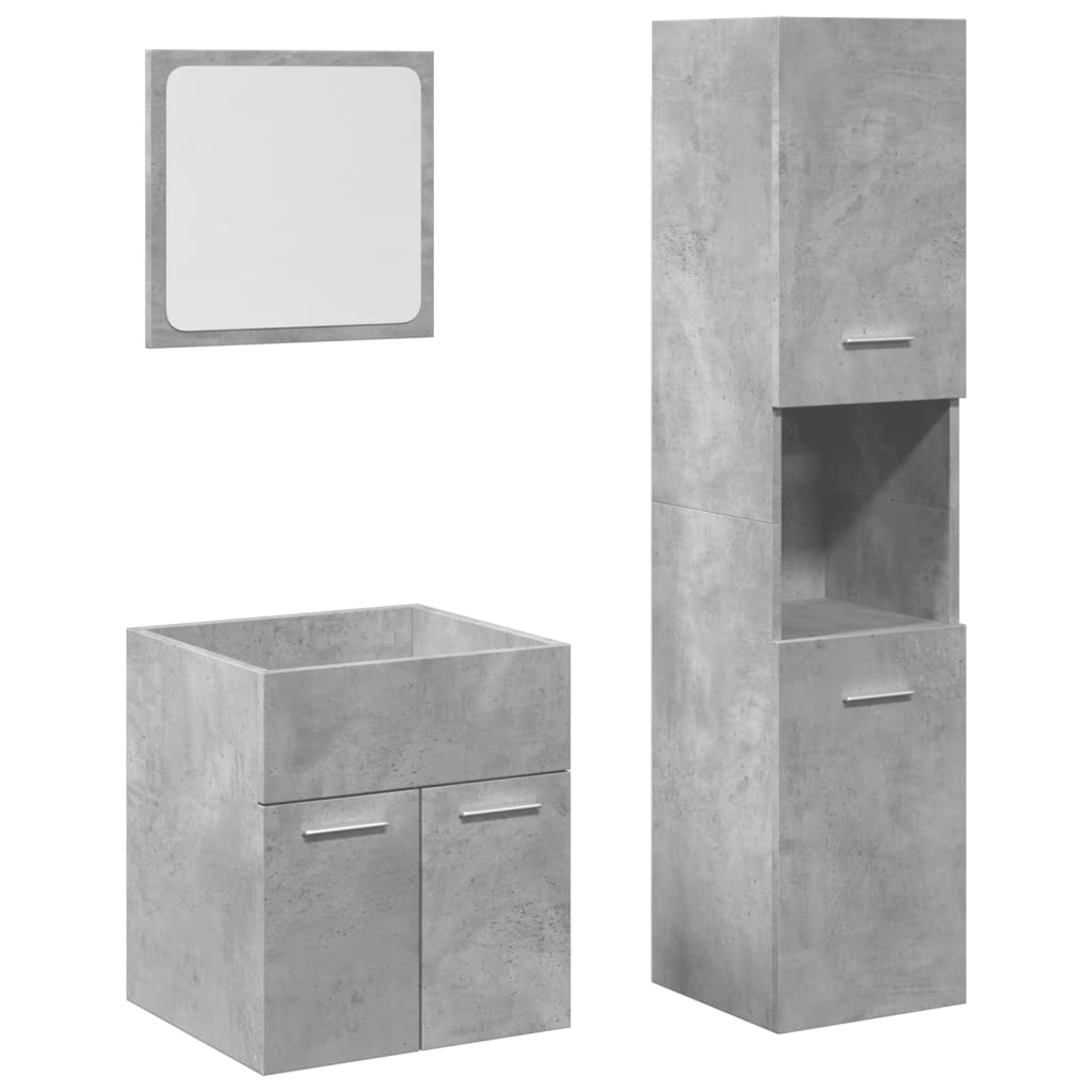 Set Mobili da Bagno 3 pz Grigio Cemento in Legno Multistrato 3324867