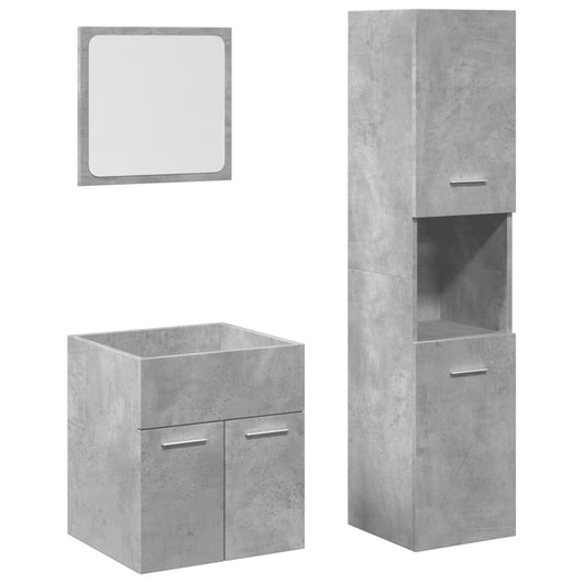 Set Mobili da Bagno 3 pz Grigio Cemento in Legno Multistrato
