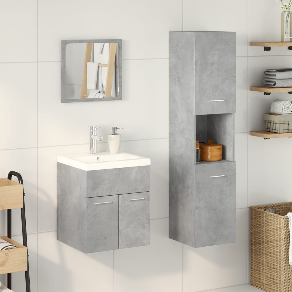 Set Mobili da Bagno 3 pz Grigio Cemento in Legno Multistrato 3324867