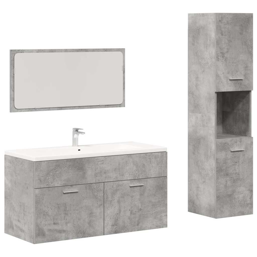 vidaXL Set Mobili da Bagno 3 pz Grigio Cemento in Legno Multistrato