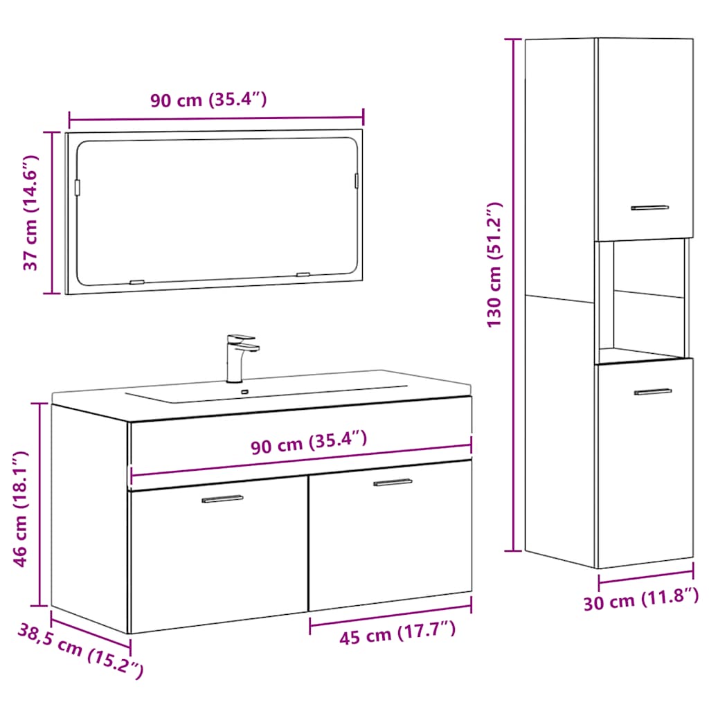 vidaXL Set Mobili da Bagno 3 pz Grigio Cemento in Legno Multistrato