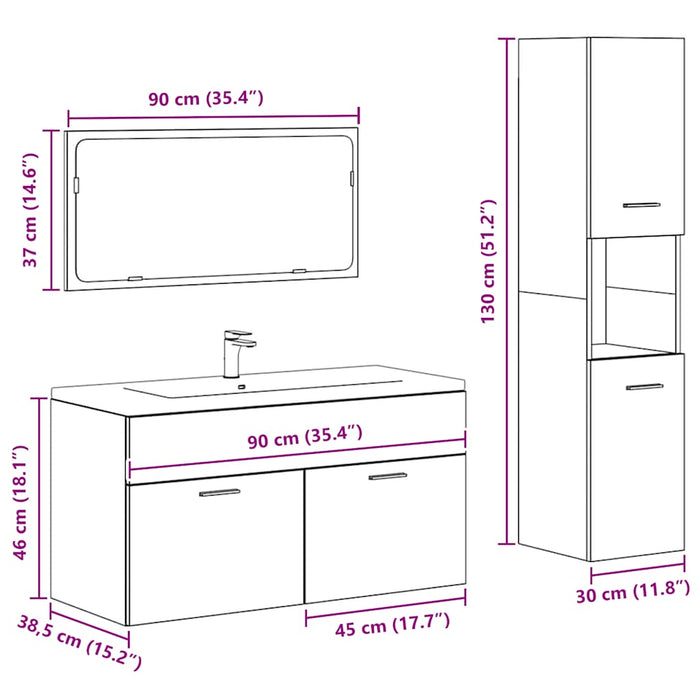 vidaXL Set Mobili da Bagno 3 pz Grigio Cemento in Legno Multistrato