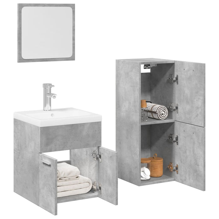 Set Mobili da Bagno 3 pz Grigio Cemento in Legno Multistrato 3324870