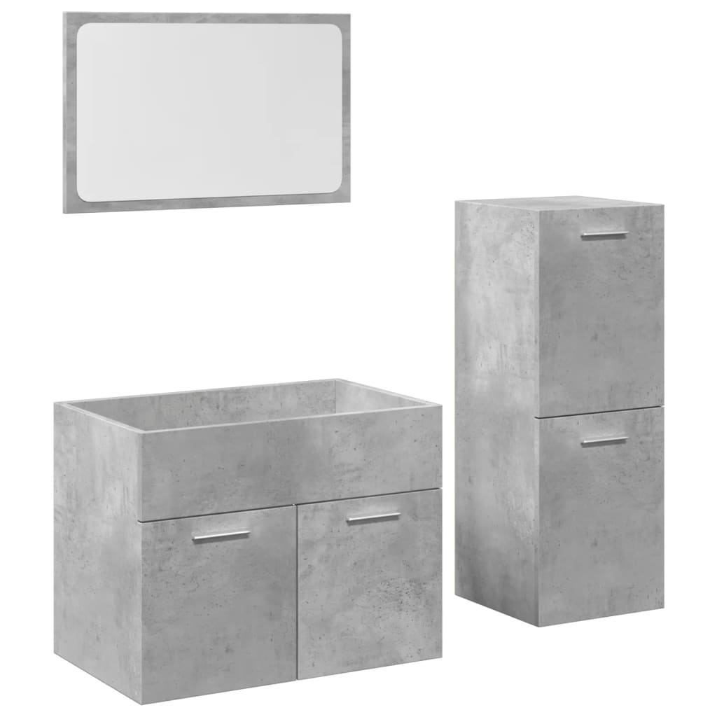 Set Mobili da Bagno 3 pz Grigio Cemento in Legno Multistrato