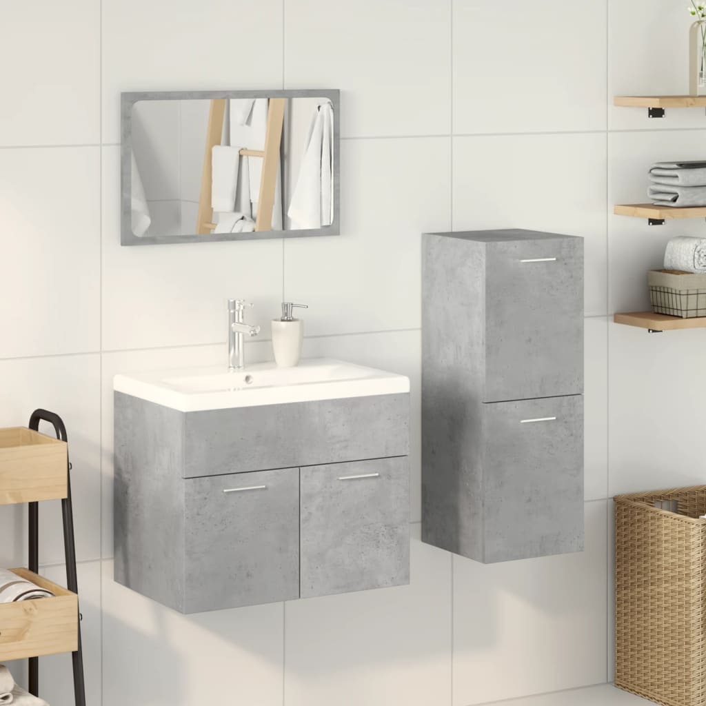 Set Mobili da Bagno 3 pz Grigio Cemento in Legno Multistrato