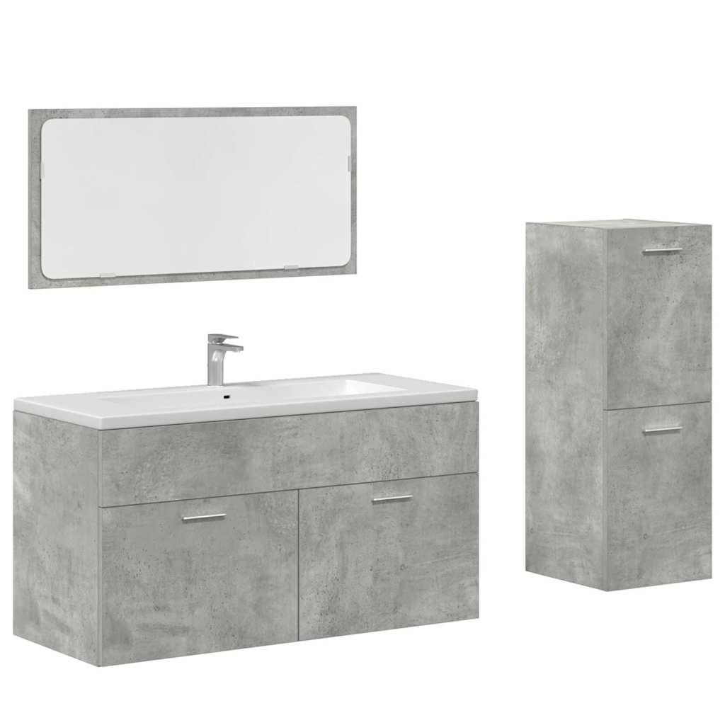 Set Mobili da Bagno 3 pz Grigio Cemento in Legno Multistrato