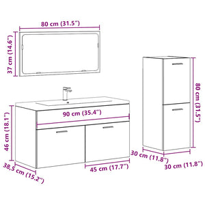 Set Mobili da Bagno 3 pz Grigio Cemento in Legno Multistrato
