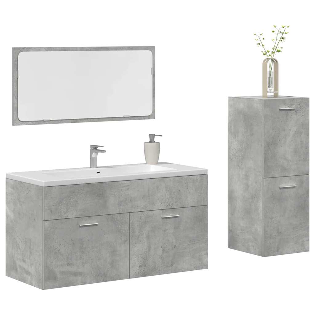 Set Mobili da Bagno 3 pz Grigio Cemento in Legno Multistrato