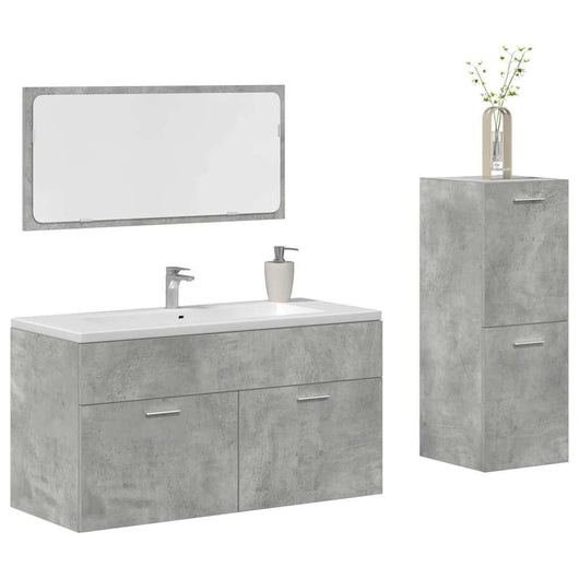Set Mobili da Bagno 3 pz Grigio Cemento in Legno Multistrato