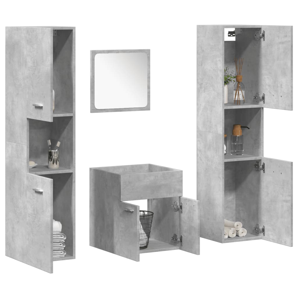 Set Mobili da Bagno 4 pz Grigio Cemento in Legno Multistrato 3324873