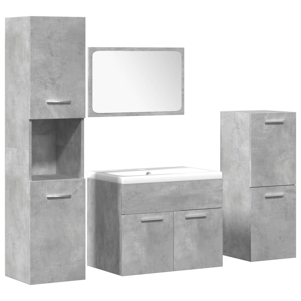 vidaXL Set Mobili da Bagno 5 pz Grigio Cemento in Legno Multistrato