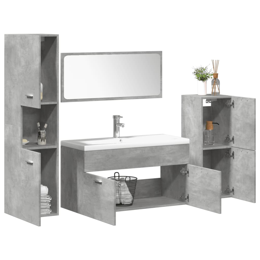 Set Mobili da Bagno 5 pz Grigio Cemento in Legno Multistrato 3324878