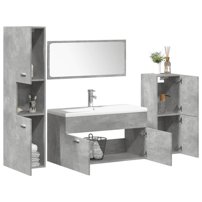 Set Mobili da Bagno 5 pz Grigio Cemento in Legno Multistrato 3324878