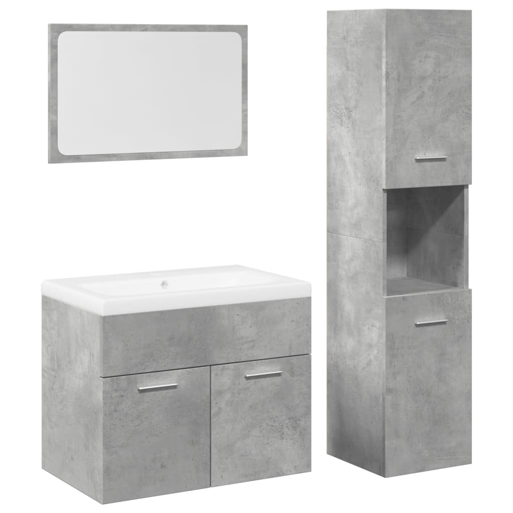 Set Mobili da Bagno 4 pz Grigio Cemento in Legno Multistrato 3324880