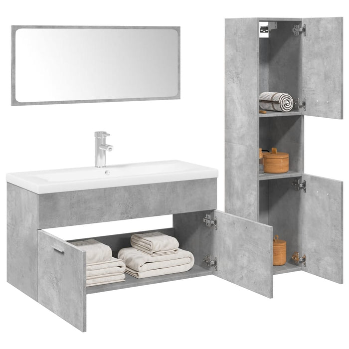 Set Mobili da Bagno 4 pz Grigio Cemento in Legno Multistrato 3324881