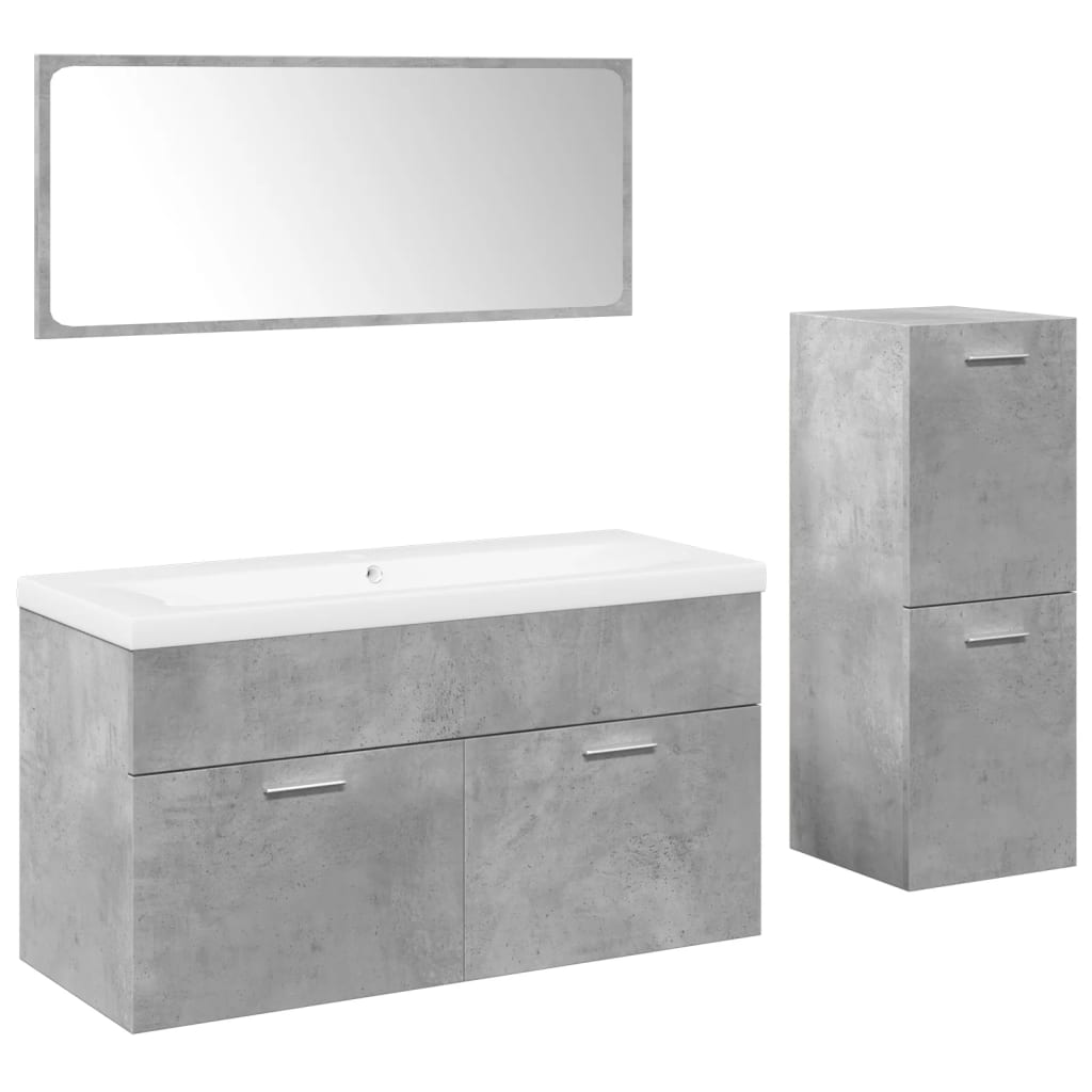 Set Mobili da Bagno 4 pz Grigio Cemento in Legno Multistrato 3324884