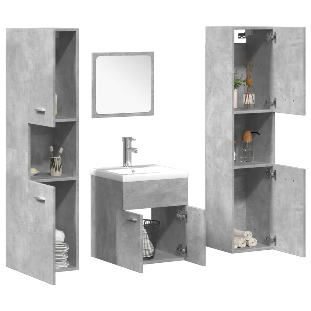 Set Mobili da Bagno 5 pz Grigio Cemento in Legno Multistrato 3324885