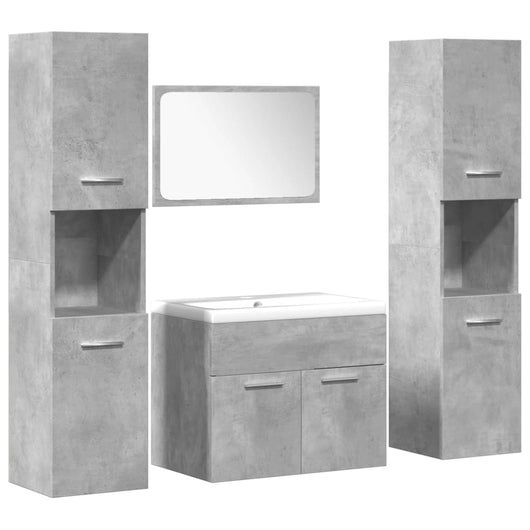Set Mobili da Bagno 4 pz Grigio Cemento in Legno Multistrato