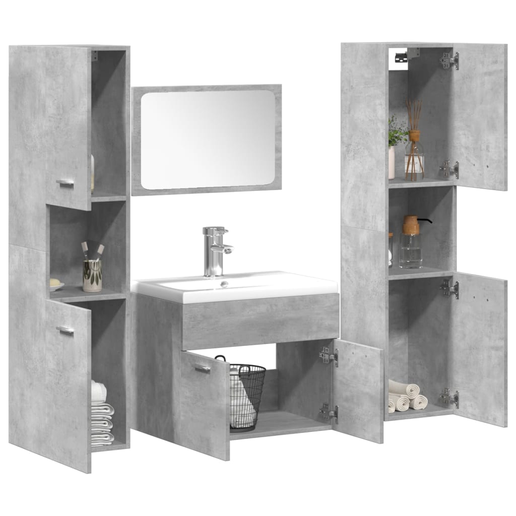 Set Mobili da Bagno 4 pz Grigio Cemento in Legno Multistrato 3324886