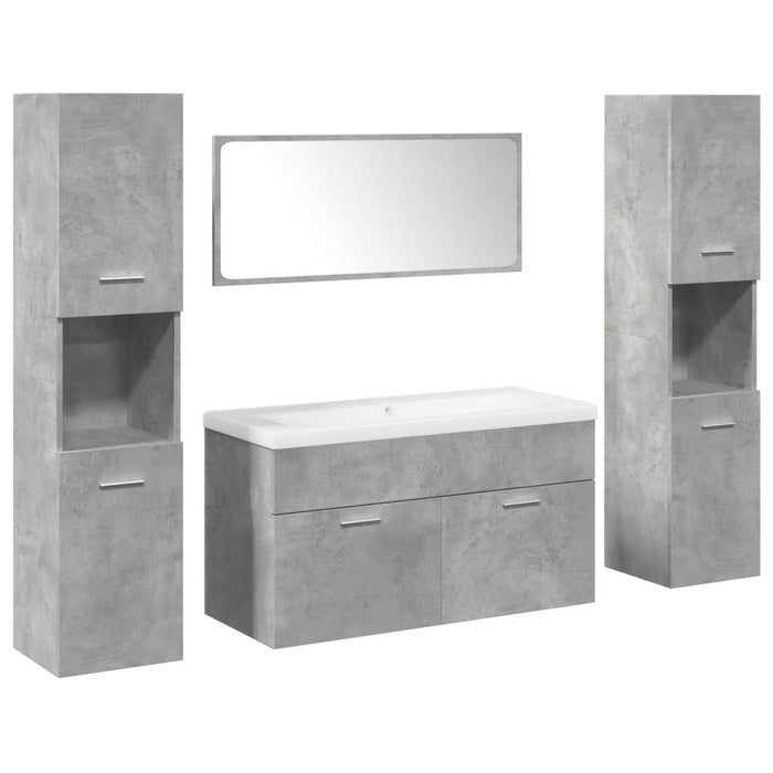Set Mobili da Bagno 5 pz Grigio Cemento in Legno Multistrato