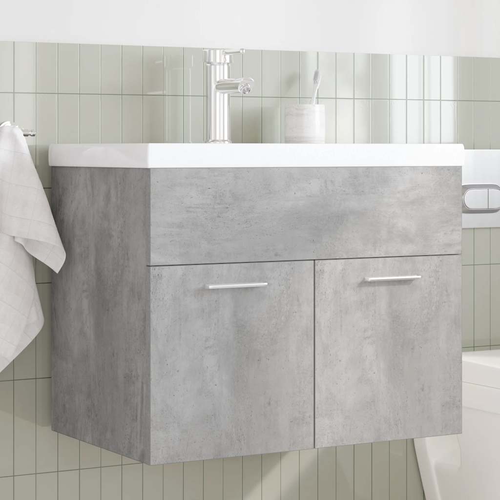 Mobile da Bagno con Lavabo Integrato e Rubinetto-Armadietto da bagno con Lavandino Grigio Cemento 252124