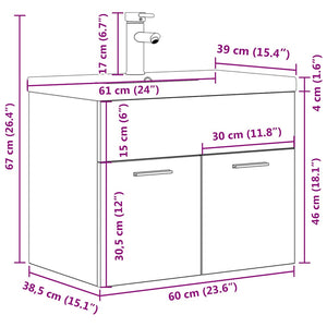 Mobile da Bagno con Lavabo Integrato e Rubinetto Grigio Cemento 3324889