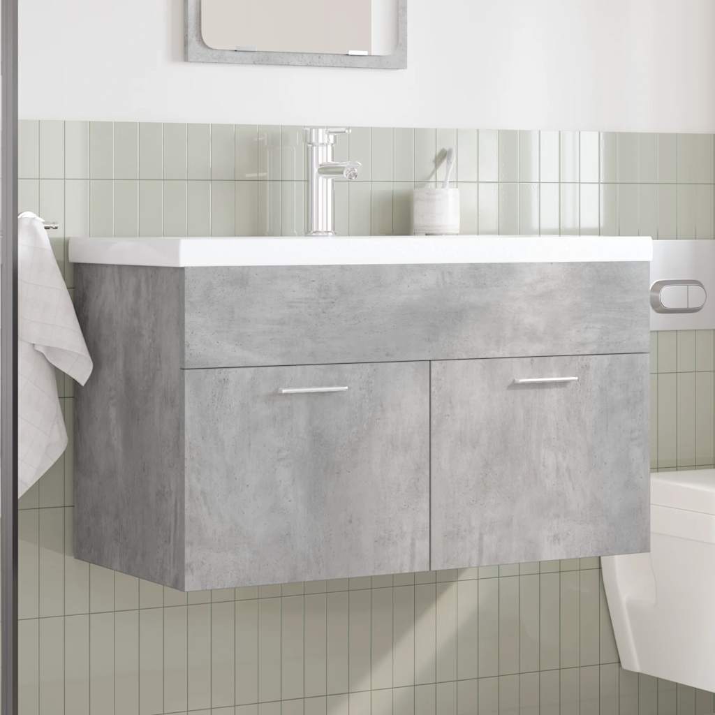 Mobile da Bagno con Lavabo Integrato e Rubinetto Grigio Cemento