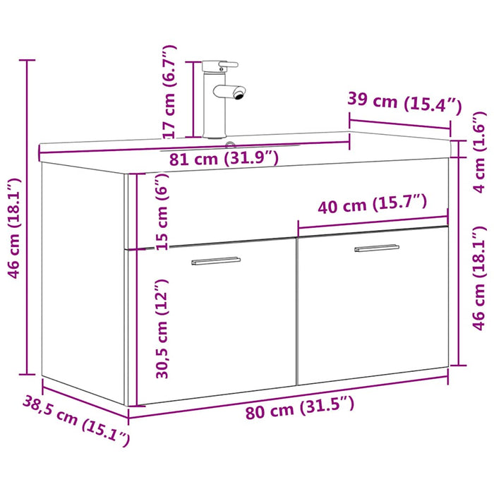 Mobile da Bagno con Lavabo Integrato e Rubinetto Grigio Cemento 3324890