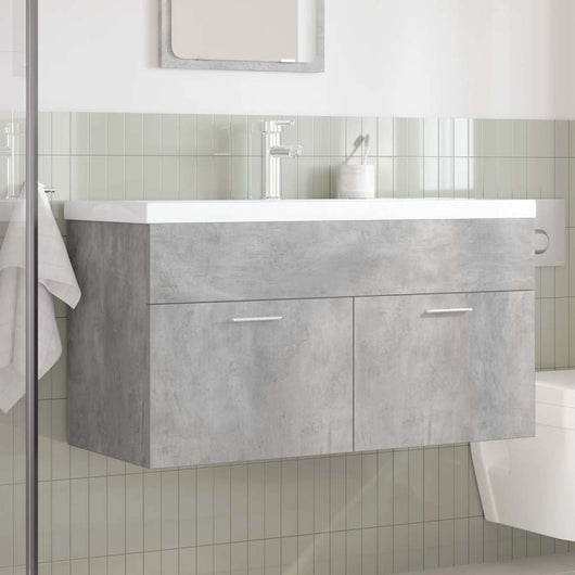 Mobile da Bagno con Lavabo Integrato e Rubinetto-Armadietto da bagno con Lavandino Grigio Cemento 559464