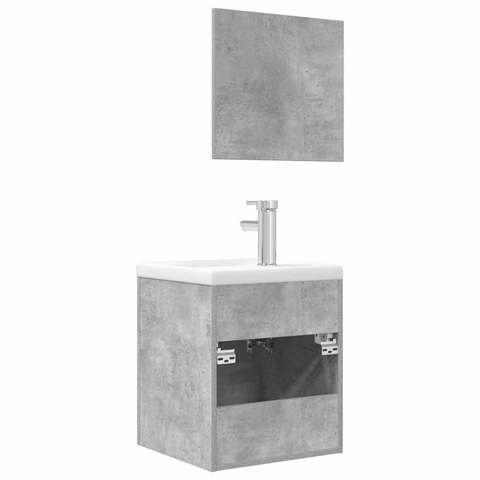 Set Mobili da Bagno 3 pz Grigio Cemento in Legno Multistrato