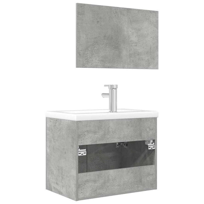 Set Mobili da Bagno 3 pz Grigio Cemento in Legno Multistrato