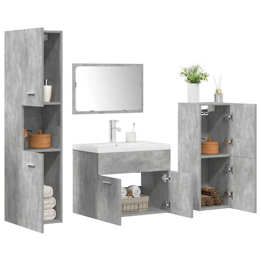 Set Mobili da Bagno 5 pz Grigio Cemento in Legno Multistrato 3324896