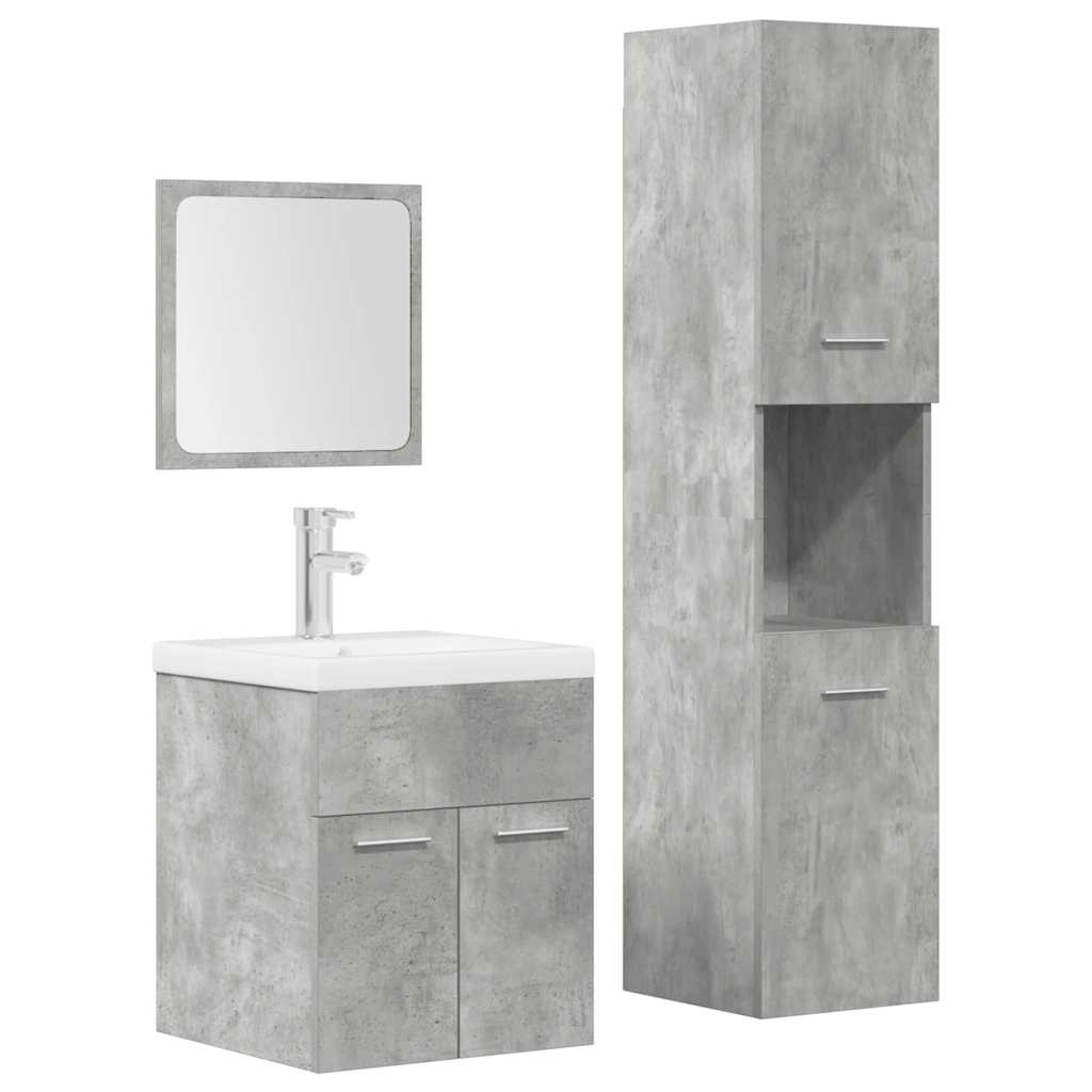 Set Mobili da Bagno 4 pz Grigio Cemento in Legno Multistrato