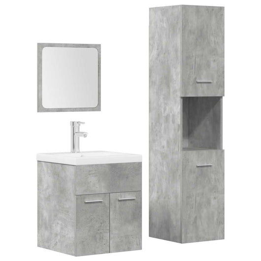 Set Mobili da Bagno 4 pz Grigio Cemento in Legno Multistrato