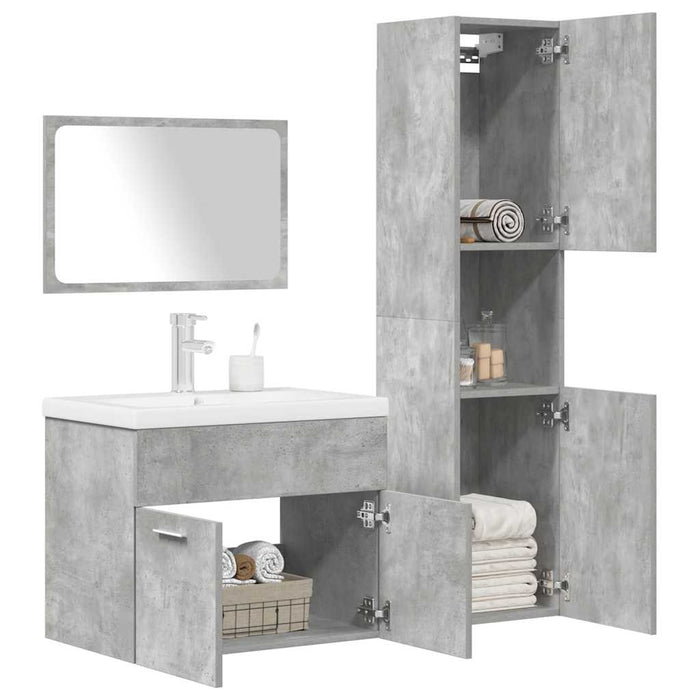 Set Mobili da Bagno 4 pz Grigio Cemento in Legno Multistrato