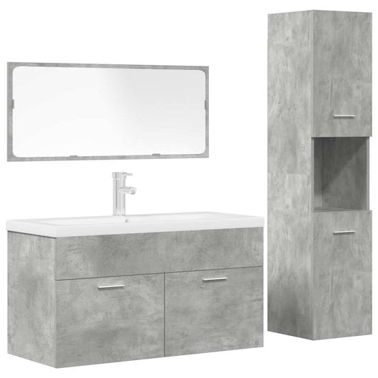 Set Mobili da Bagno 4 pz Grigio Cemento in Legno Multistrato