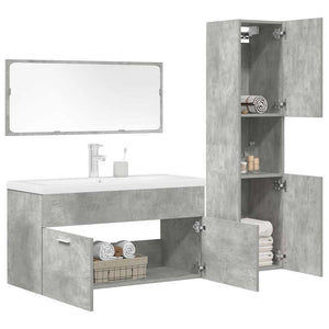 Set Mobili da Bagno 4 pz Grigio Cemento in Legno Multistrato