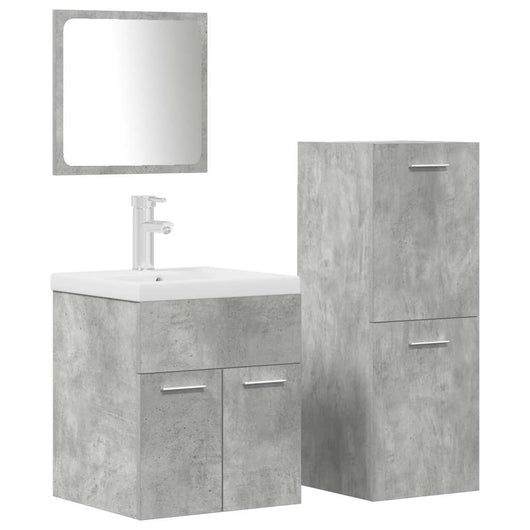 Set Mobili da Bagno 4 pz Grigio Cemento in Legno Multistrato