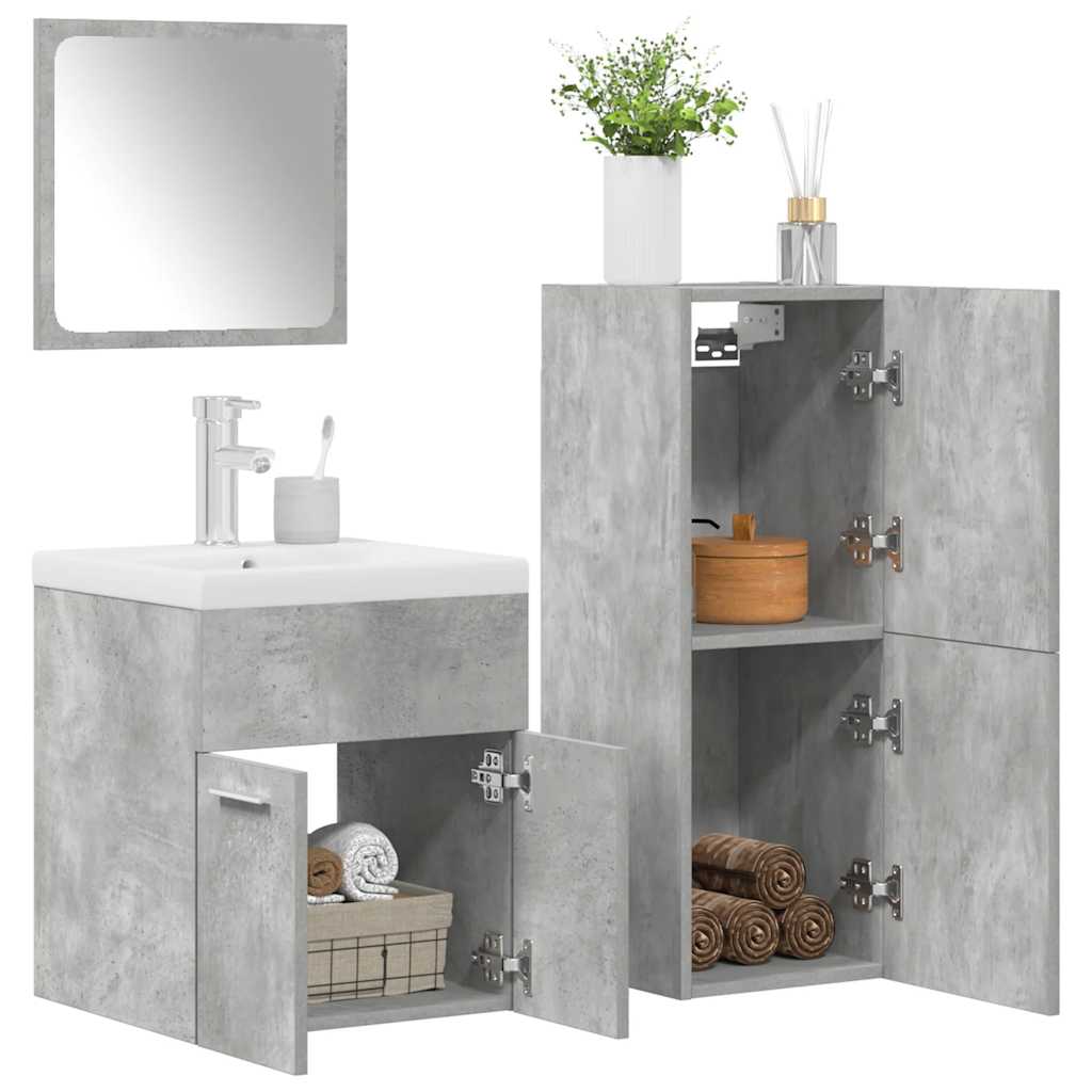 Set Mobili da Bagno 4 pz Grigio Cemento in Legno Multistrato 3324901