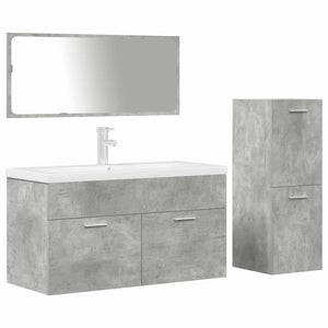 Set Mobili da Bagno 4 pz Grigio Cemento in Legno Multistrato 3324903