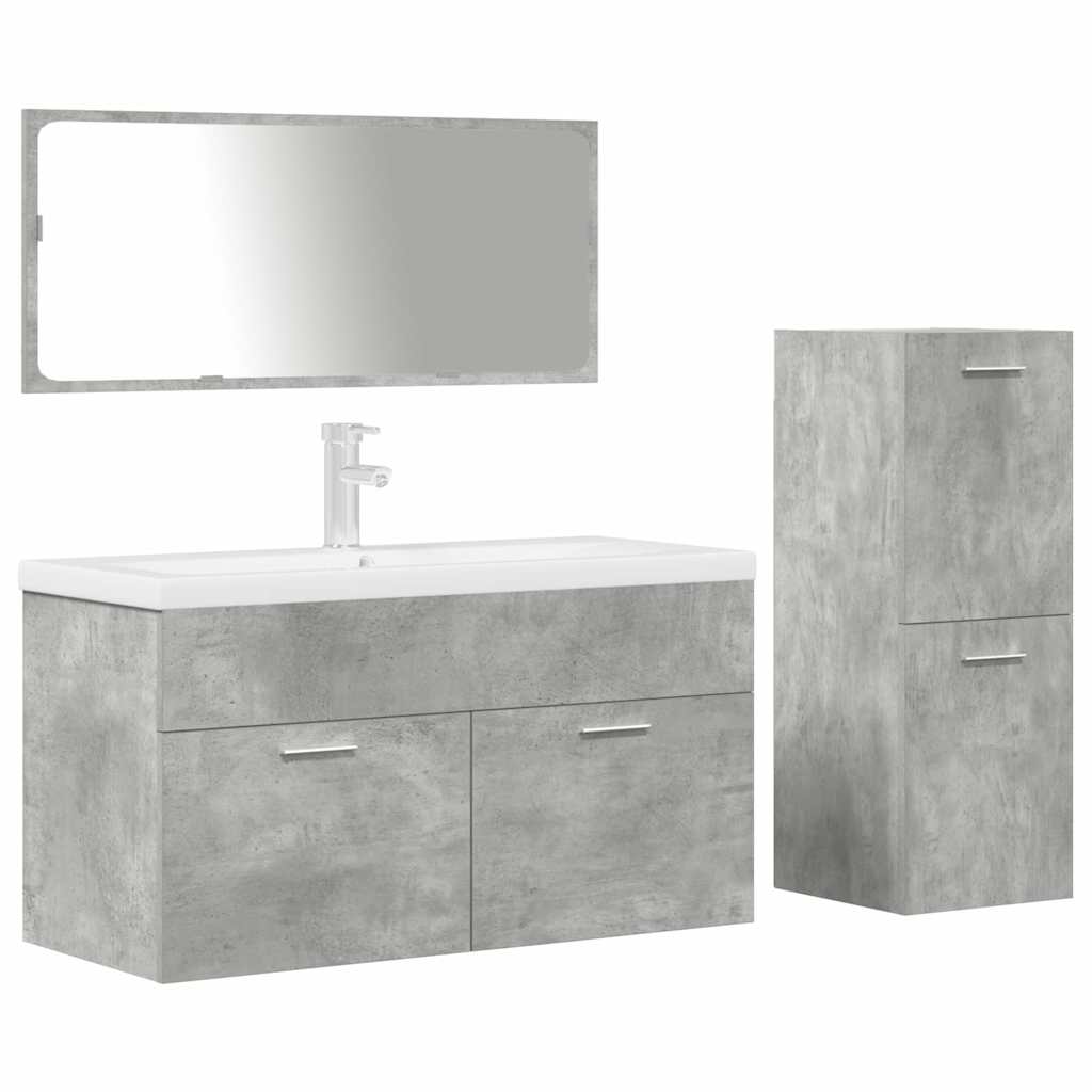 Set Mobili da Bagno 4 pz Grigio Cemento in Legno Multistrato