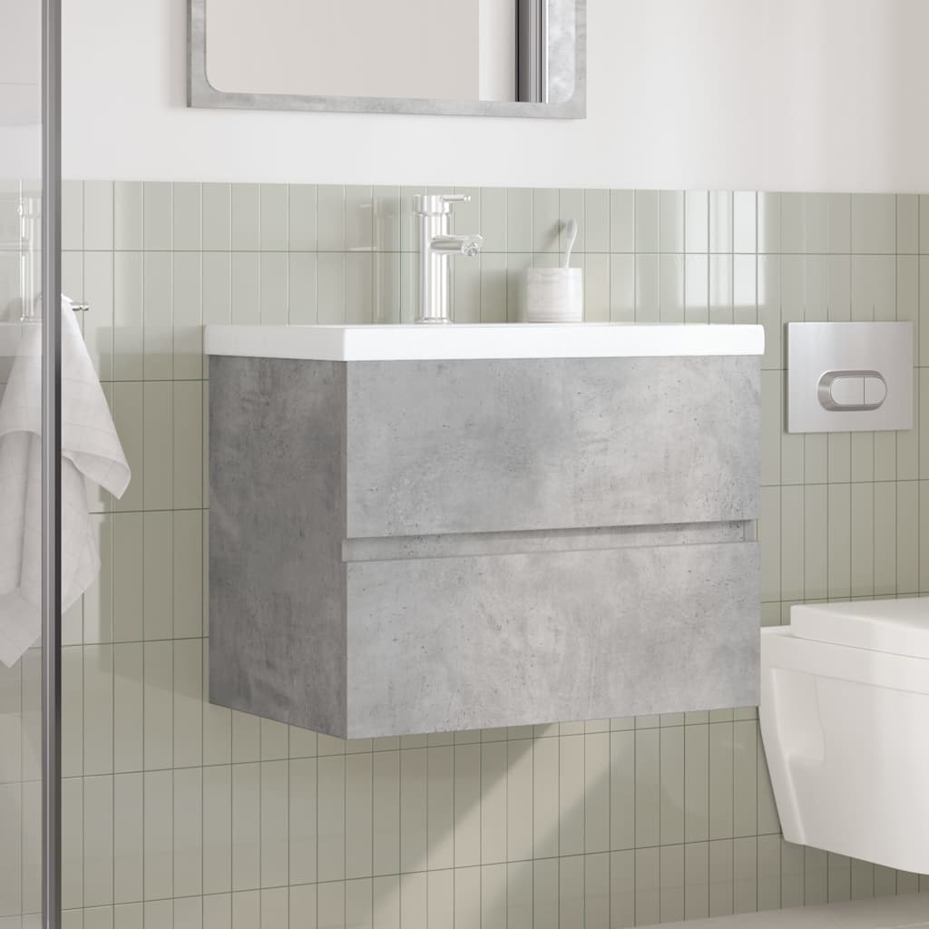 Set Mobili da Bagno 2 pz Grigio Cemento in Legno Multistrato