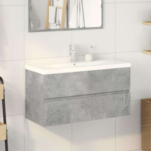 Set Mobili da Bagno 2 pz Grigio Cemento in Legno Multistrato