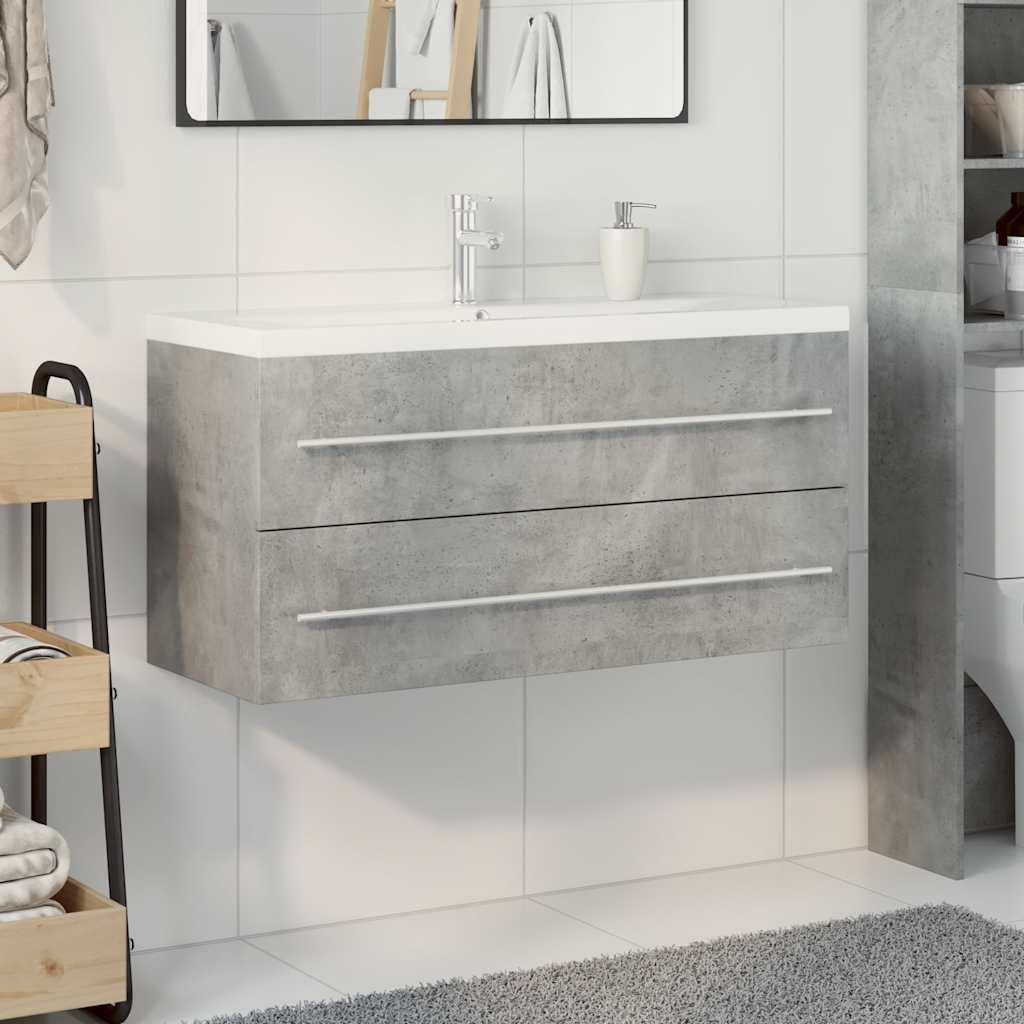 Set Mobili da Bagno 2 pz Grigio Cemento in Legno Multistrato