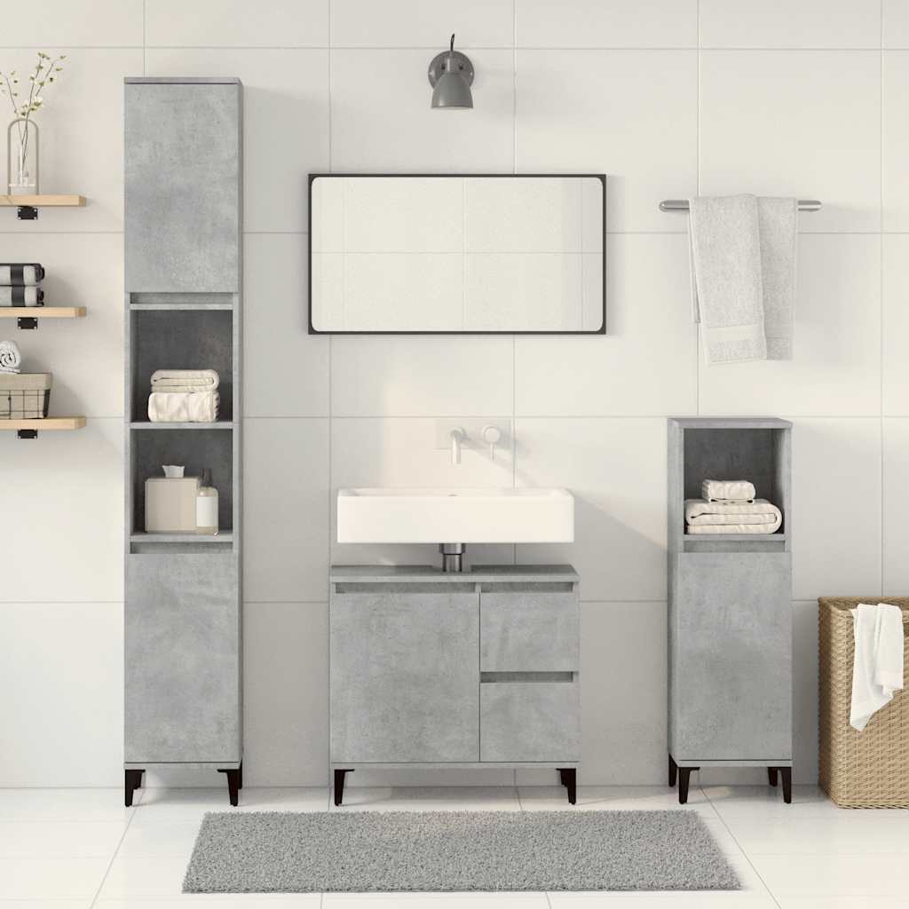 Set Mobili da Bagno 3 pz Grigio Cemento in Legno Multistrato 3324946